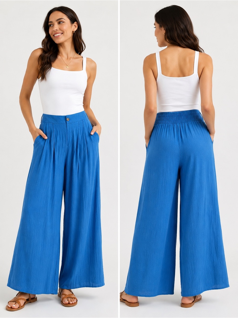 Sienna Sky Wide-Leg Pull-On Pants in Cobalt Blue